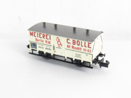 Minitrix 13643 N KPEV Melkwagen, 2 assen, wit, `MEIEREI C. BOLLE`, `Berlijn NW` in ovp