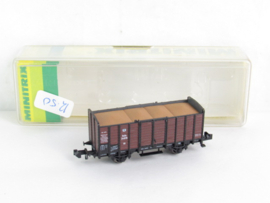 Minitrix 13641 N KPEV Open goederenwagon (veewagen), type VO, 2-assig, bruin/zwart in ovp