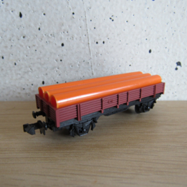 Ibertren 309 N Renfe Lageboordwagen, 2-assig, bruin, beladen met buizen in ovp