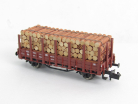 Fleischmann 8202 8701K N DB Open laadbakwagen, type/uitvoering Rr 20, 2-assig, bruin, met dwarsliggende ronde balken in ovp