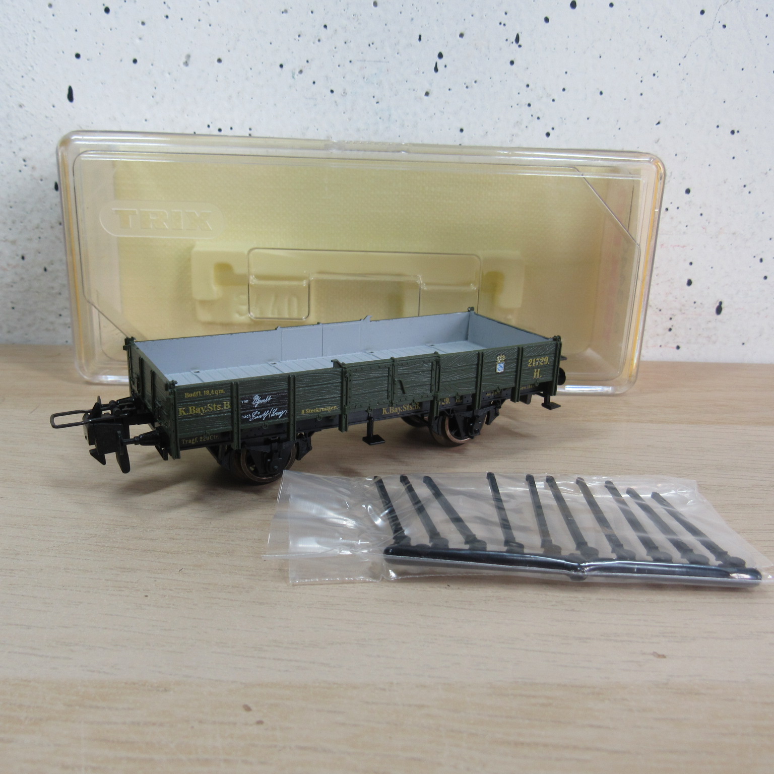 Trix express 53 3440 00 K.Bay.Sts.B platte wagen in ovp