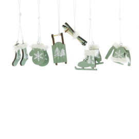 Houten hanger wintertijd set van 6, 6 x 0 x 6 cm, groen