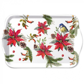 Tray Melamine 13x21cm Bird On Poinsettia White