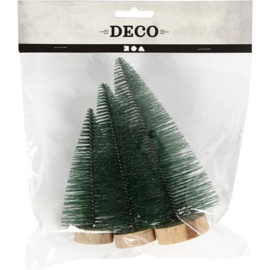 Creotime Miniatuur Kerstbomen 3 Stuks 10 - 14 Cm Groen