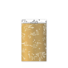 Cadeauzakjes | Sinterklaas 5 stuks - goud wit (12x19 cm)