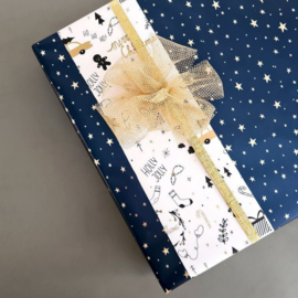 Cadeaupapier | Kerst donkerblauw goud (30x300 cm)