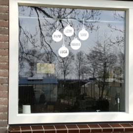 Herbruikbare raamsticker | Kerstballen met naam