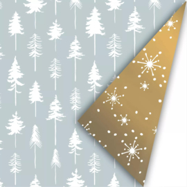 Cadeaupapier | Kerst lovely trees - ijsblauw goud (30x300 cm)