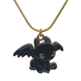 Zwart cartoon draakje goudkleurige ketting