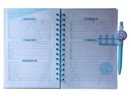 Schoolagenda 2025-2026 blauw konijntje met pen