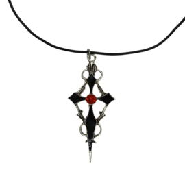 Gothic black &  red rhinestone kruis aan zwarte ketting