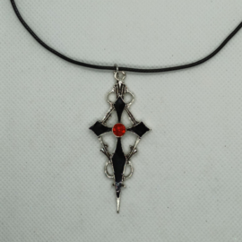 Gothic black &  red rhinestone kruis aan zwarte ketting (Elmadi bijoux)
