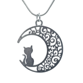 Kat op de maan ketting zilverkleurig