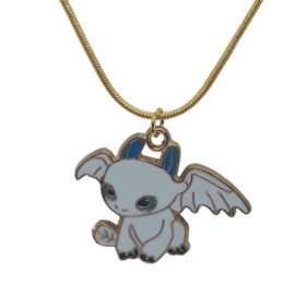 Wit cartoon draakje goudkleurige ketting
