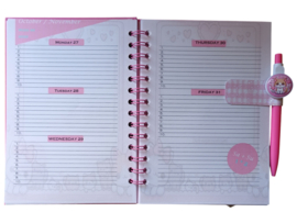 Schoolagenda 2025-2026 roze kitten met pen