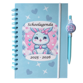 Schoolagenda 2025-2026 blauw konijntje met pen