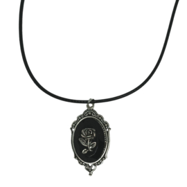 Gothic black crystal rose aan zwarte ketting