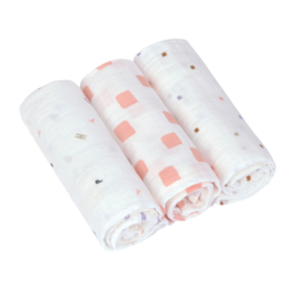 Lässig | Hydrofiele doek (3 stuks) Happy fruits pink  60x60