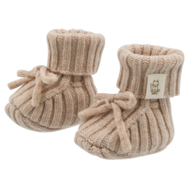 Moalie | Merinowollen slofjes beige rib  0 -12 maanden