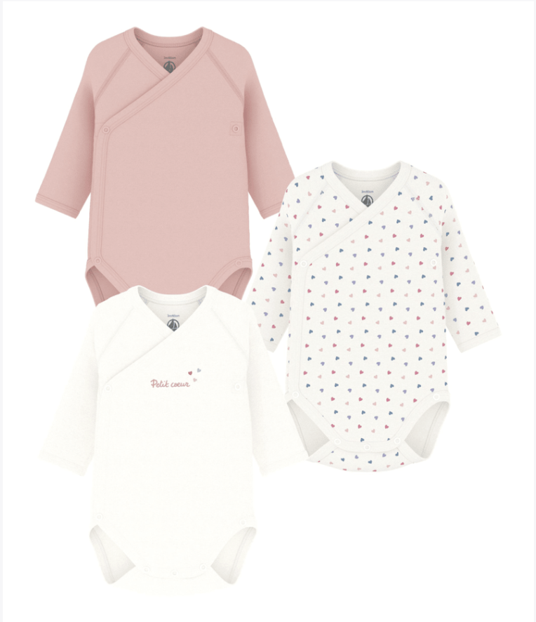Petit Bateau | 3 overslag rompers lichtroze