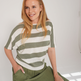 Trui streep offwhite-soft green