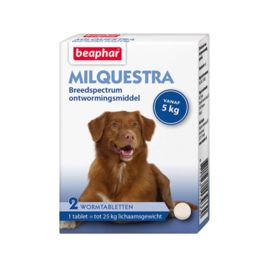 Milquestra wormtabletten hond 5+ Kg 2 tabletten