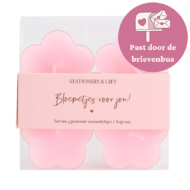 Set van 4 waxine lichtjes - Bloemetjes voor jou (roze)