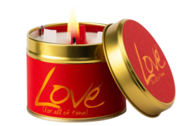 Geurkaars in blik met tekst "Love (for all of time)"