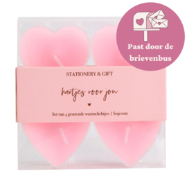 Set van 4 waxine lichtjes - Hartjes voor jou (roze)