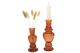 Giftset vaasje en kandelaar - bruin