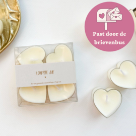 Set van 4 waxine lichtjes - Leukste juf (crème)