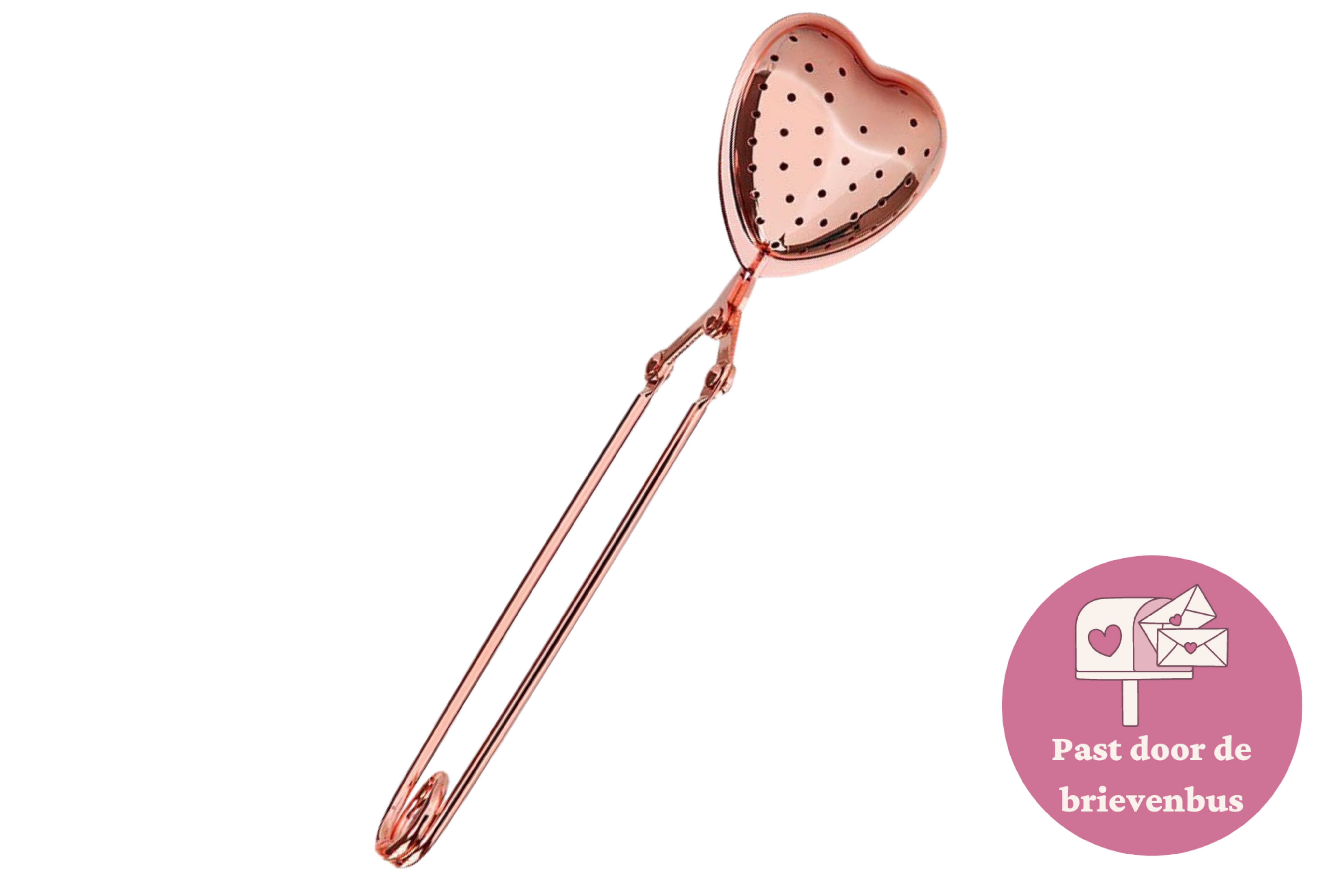 Theetang met hartje - rosé goudkleurig