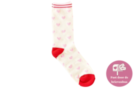 Sokken crème kleurig met rood en roze hartjes | maat 36-41