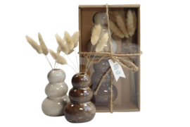 Giftset vaasjes met droogbloemen - bruintint