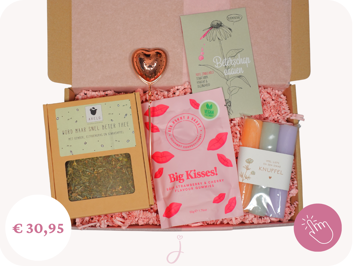 Brievenbus cadeau Hearts, Hugs & Kisses - Beterschap cadeau