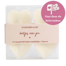 Set van 4 waxine lichtjes - Hartjes voor jou (crème)