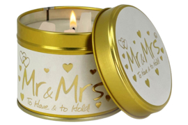 Geurkaars in blik met tekst "MR & MRS"