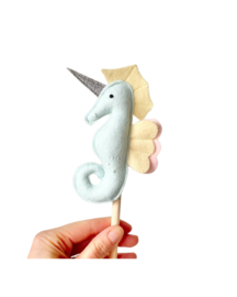 Magical seahorse silver cake topper