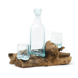 Gesmolten Glas op Houten Stronk - Whisky Set