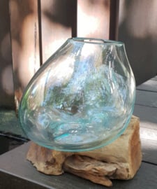 Gesmolten glas op houten stronk - Middelgrote kom