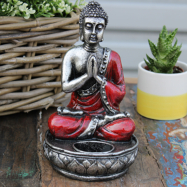 Meditatie Boeddha met kaarshouder - Rood - 17cm - Kant & Klaar cadeaus