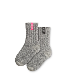 SOXS duo grijze wollen dames en heren sokken bubblegum &  jet black label kuithoogte