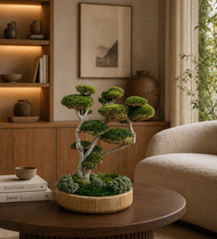 Mosboom - Mos Bonsai - ronde houten schaal