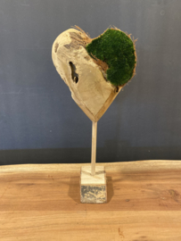 Houten hartjes met mos op standaard