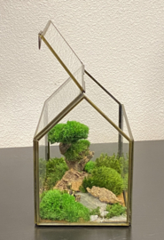 Mini landschap in glazen huisje