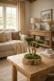 Naturel houten schaal met mosboompje (1.4)