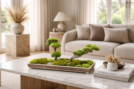 Naturel houten schaaltje met mosboompjes (2)