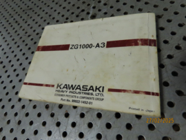 Motorcycle Owner's Manual Kawasaki 1000GTR - GTR1000 '87