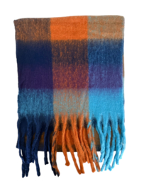 Geblokte Wintersjaal Viscose/Wol Navy Blue 230x40 cm