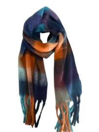 Geblokte Wintersjaal Viscose/Wol Navy Blue 230x40 cm